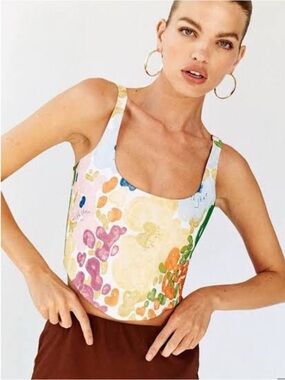 With Jean Cindy Corset Water Babies Print Crop Top Size M